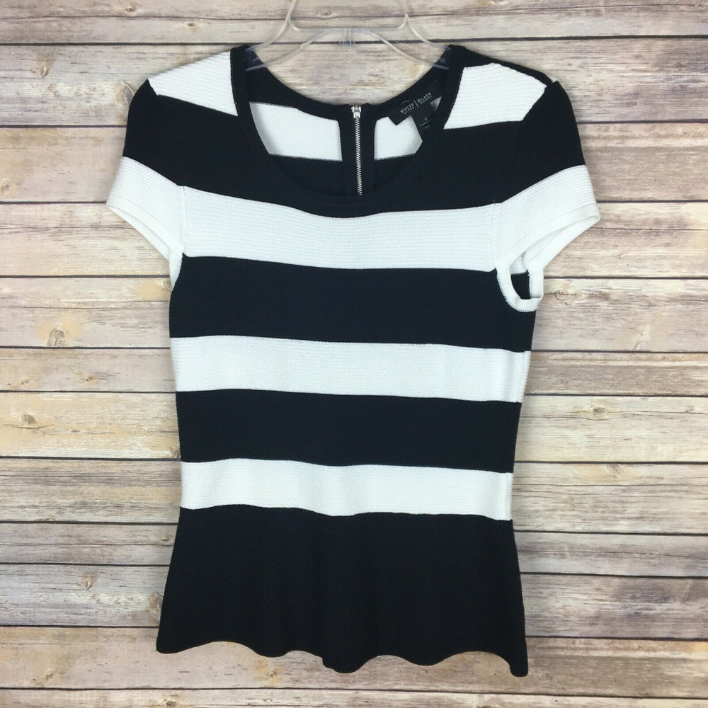 WHBM Small Black White Stripe Sweater Short Sleeve